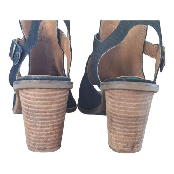 Lucky Brand Labradite Wedge Stack Heel Sandals Black Leather Snake Texture sz 11 - Picture 6 of 16